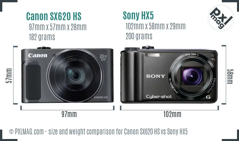 Canon SX620 HS vs Sony HX5 size comparison