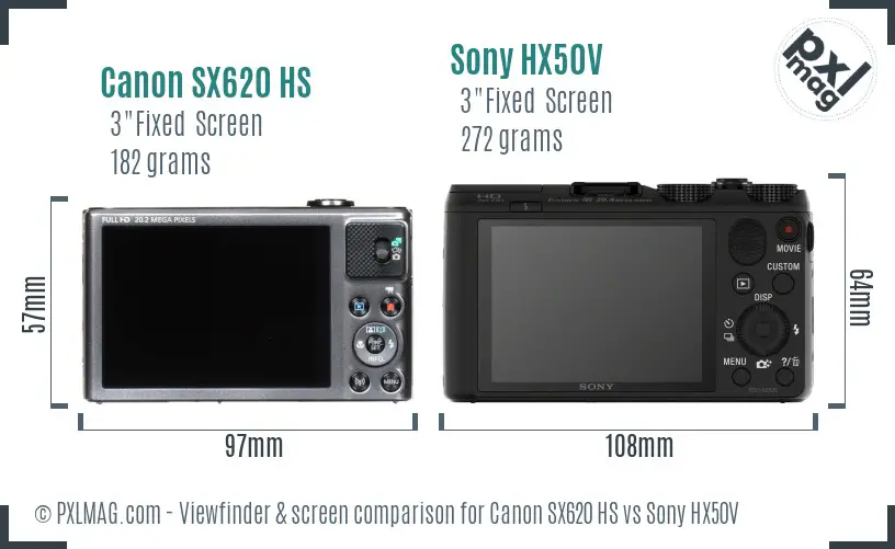 Canon SX620 HS vs Sony HX50V Screen and Viewfinder comparison