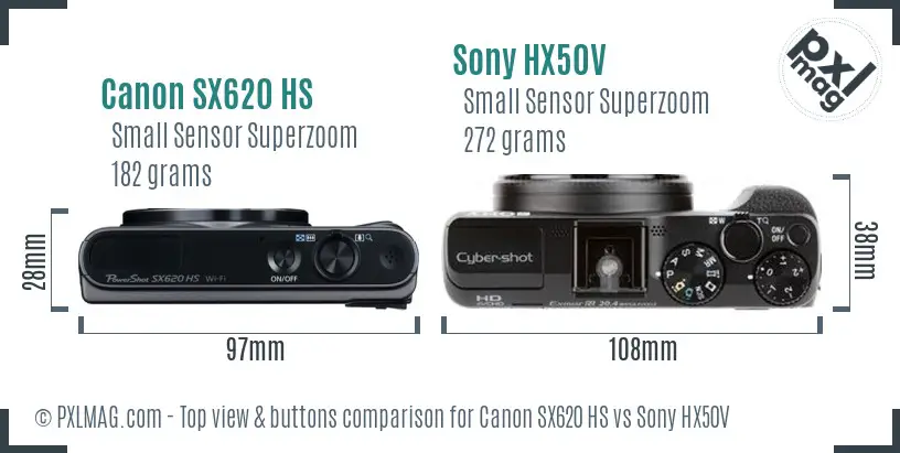 Canon SX620 HS vs Sony HX50V top view buttons comparison