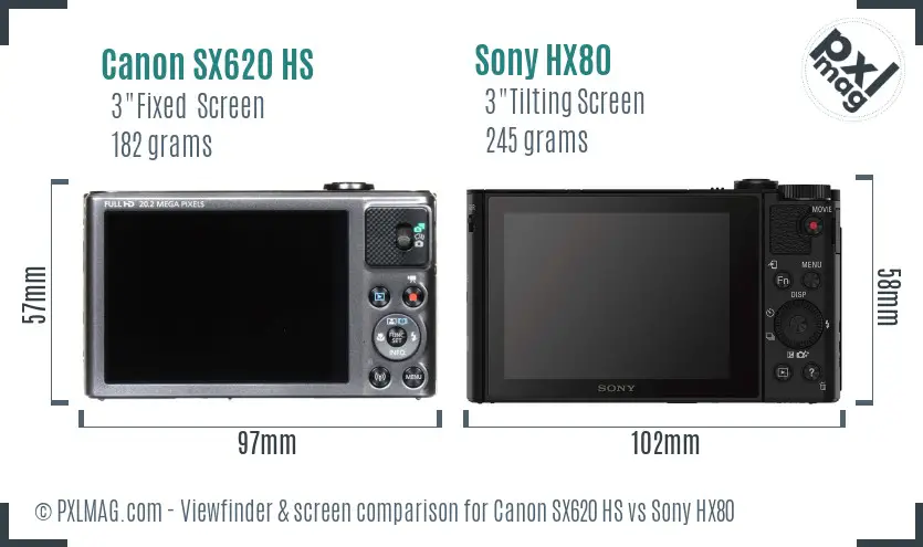 Canon SX620 HS vs Sony HX80 Screen and Viewfinder comparison