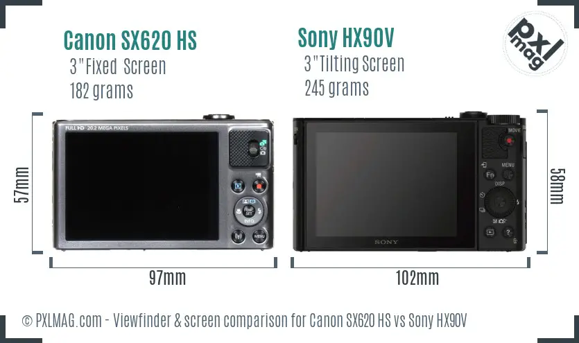 Canon SX620 HS vs Sony HX90V Screen and Viewfinder comparison