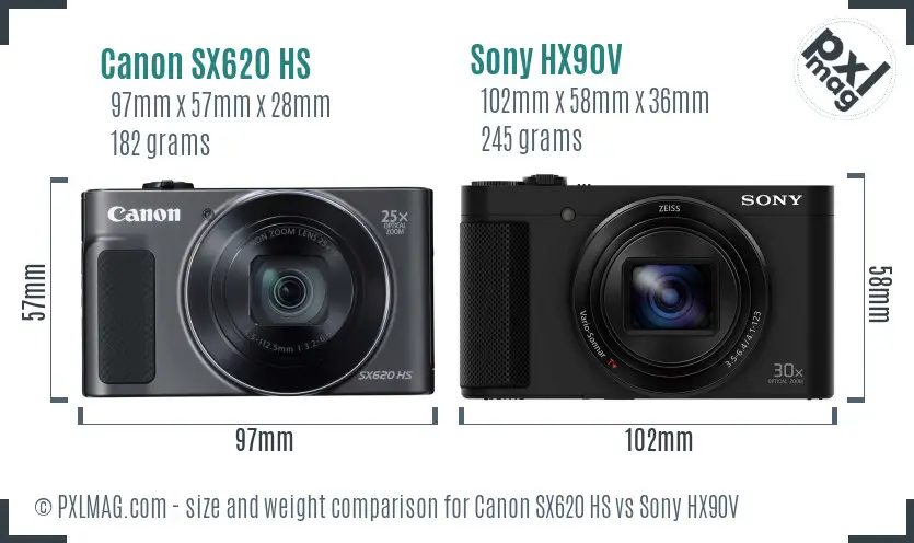 Canon SX620 HS vs Sony HX90V size comparison