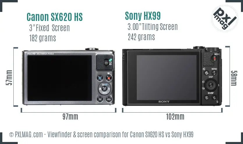 Canon SX620 HS vs Sony HX99 Screen and Viewfinder comparison