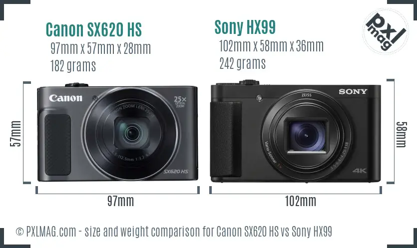Canon SX620 HS vs Sony HX99 size comparison