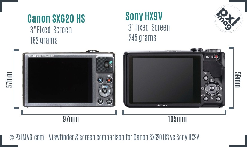 Canon SX620 HS vs Sony HX9V Screen and Viewfinder comparison