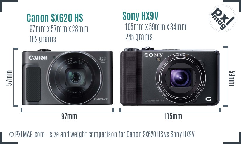 Canon SX620 HS vs Sony HX9V size comparison