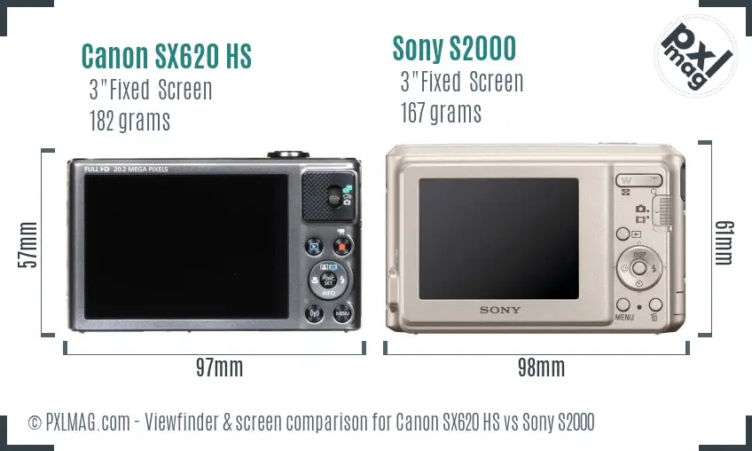 Canon SX620 HS vs Sony S2000 Screen and Viewfinder comparison