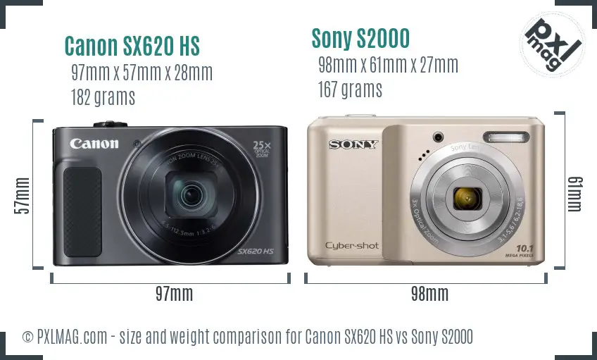 Canon SX620 HS vs Sony S2000 size comparison