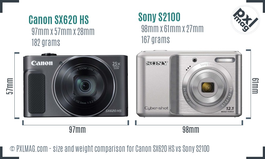Canon SX620 HS vs Sony S2100 size comparison