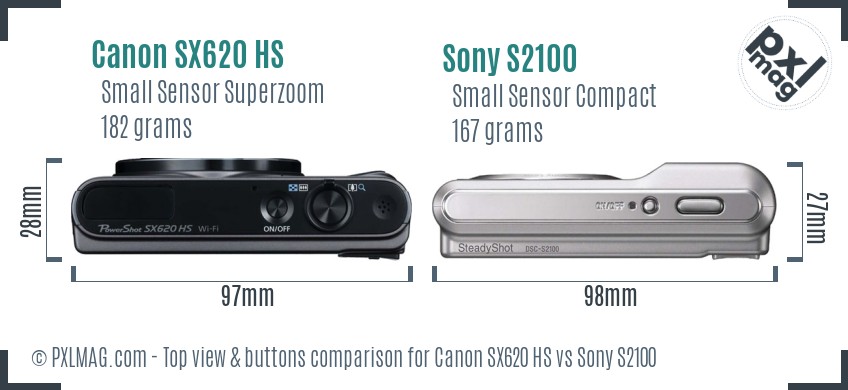 Canon SX620 HS vs Sony S2100 top view buttons comparison