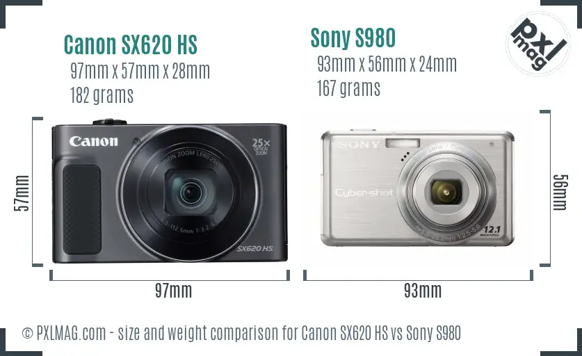 Canon SX620 HS vs Sony S980 size comparison