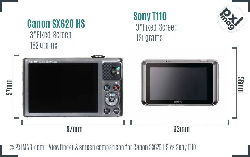 Canon SX620 HS vs Sony T110 Screen and Viewfinder comparison