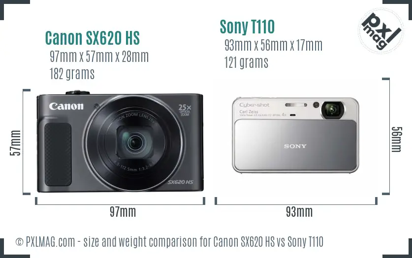 Canon SX620 HS vs Sony T110 size comparison