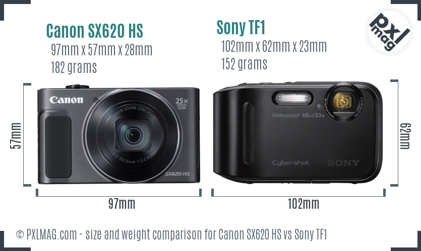 Canon SX620 HS vs Sony TF1 size comparison