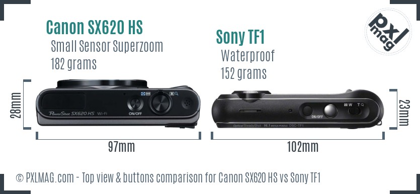 Canon SX620 HS vs Sony TF1 top view buttons comparison
