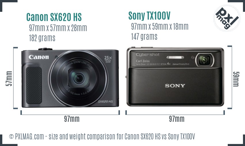 Canon SX620 HS vs Sony TX100V size comparison