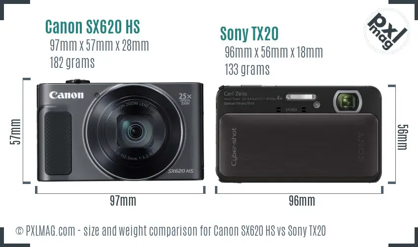 Canon SX620 HS vs Sony TX20 size comparison