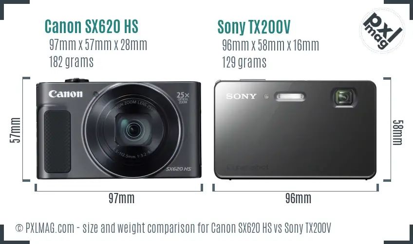 Canon SX620 HS vs Sony TX200V size comparison Canon SX620 HS vs Sony TX200V size comparison