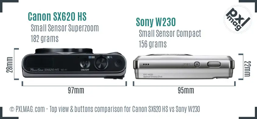 Canon SX620 HS vs Sony W230 top view buttons comparison