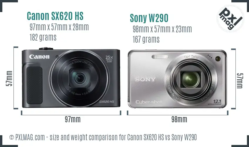 Canon SX620 HS vs Sony W290 size comparison Canon SX620 HS vs Sony W290 size comparison