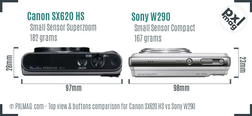 Canon SX620 HS vs Sony W290 top view buttons comparison Canon SX620 HS vs Sony W290 top view buttons comparison