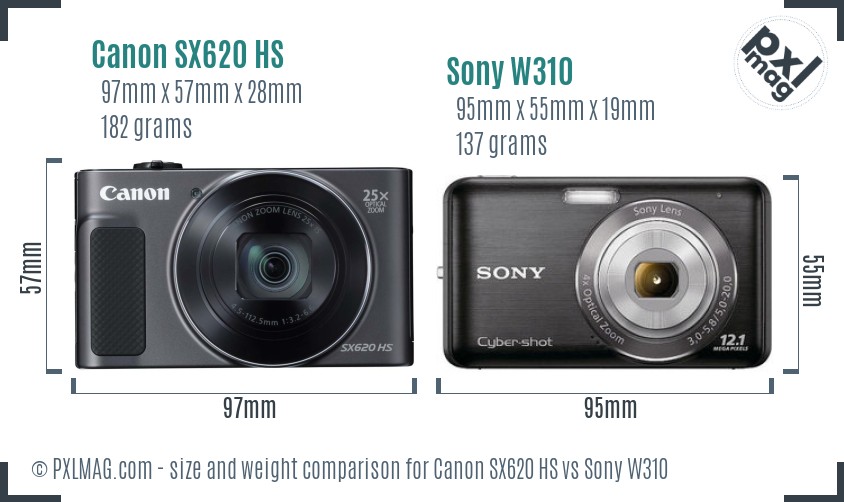 Canon SX620 HS vs Sony W310 size comparison Canon SX620 HS vs Sony W310 size comparison