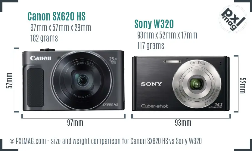 Canon SX620 HS vs Sony W320 size comparison