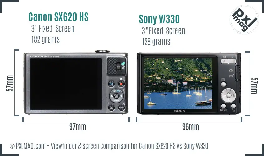 Canon SX620 HS vs Sony W330 Screen and Viewfinder comparison Canon SX620 HS vs Sony W330 Screen and Viewfinder comparison