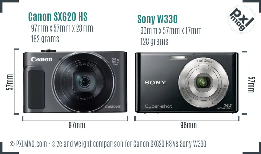 Canon SX620 HS vs Sony W330 size comparison Canon SX620 HS vs Sony W330 size comparison