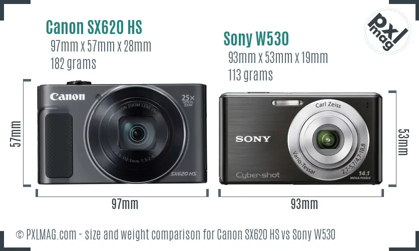 Canon SX620 HS vs Sony W530 size comparison Canon SX620 HS vs Sony W530 size comparison