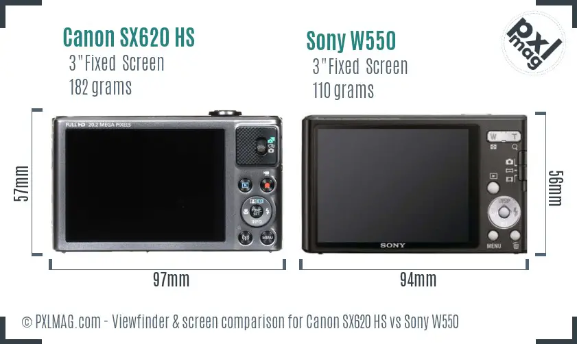 Canon SX620 HS vs Sony W550 Screen and Viewfinder comparison