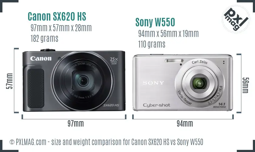 Canon SX620 HS vs Sony W550 size comparison