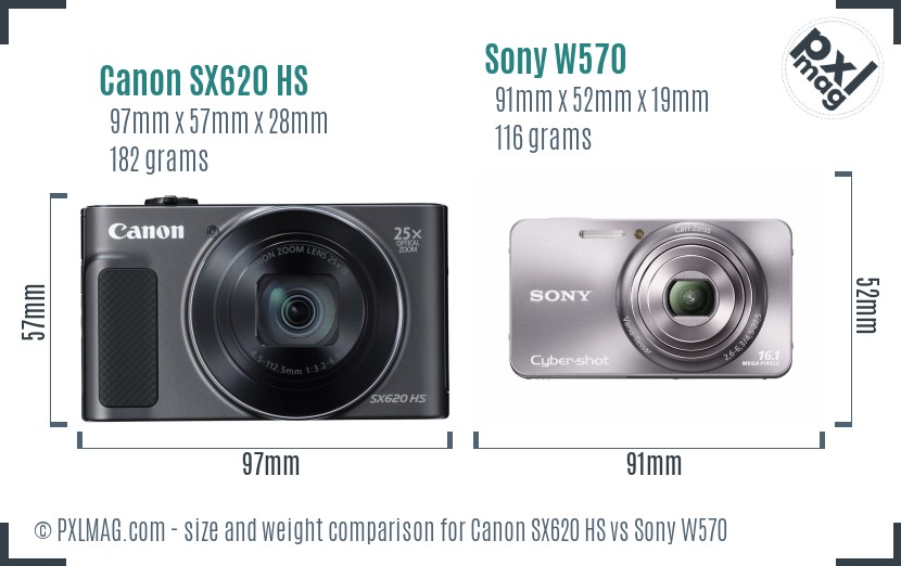 Canon SX620 HS vs Sony W570 size comparison Canon SX620 HS vs Sony W570 size comparison