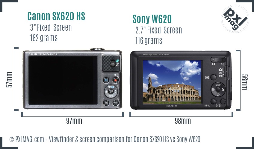 Canon SX620 HS vs Sony W620 Screen and Viewfinder comparison