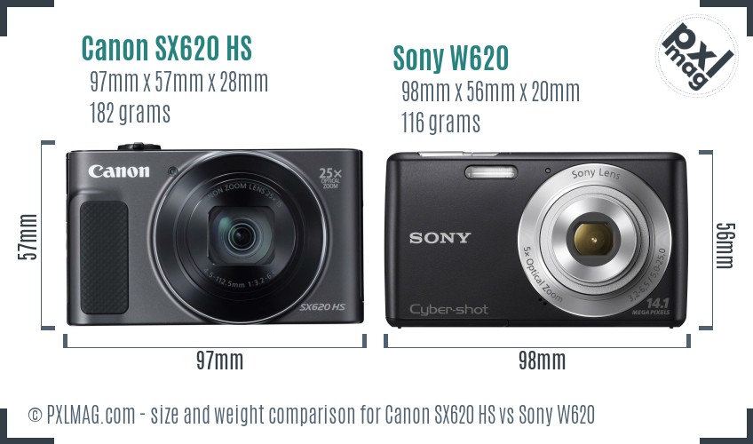 Canon SX620 HS vs Sony W620 size comparison Canon SX620 HS vs Sony W620 size comparison