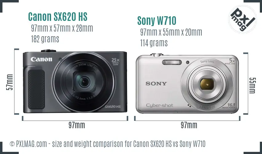 Canon SX620 HS vs Sony W710 size comparison
