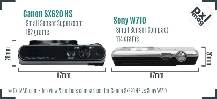 Canon SX620 HS vs Sony W710 top view buttons comparison
