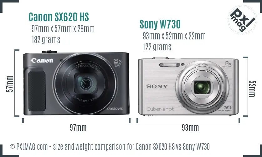 Canon SX620 HS vs Sony W730 size comparison