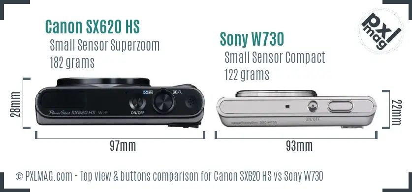 Canon SX620 HS vs Sony W730 top view buttons comparison