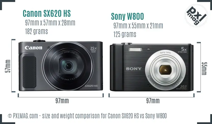 Canon SX620 HS vs Sony W800 size comparison