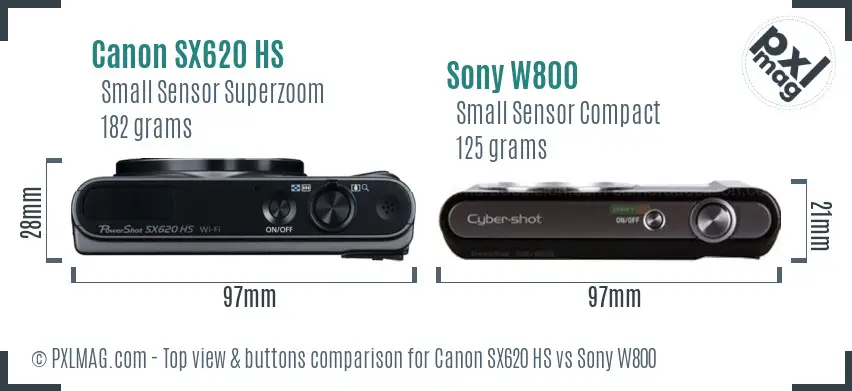Canon SX620 HS vs Sony W800 top view buttons comparison