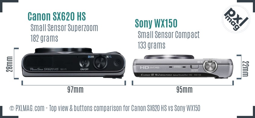 Canon SX620 HS vs Sony WX150 top view buttons comparison