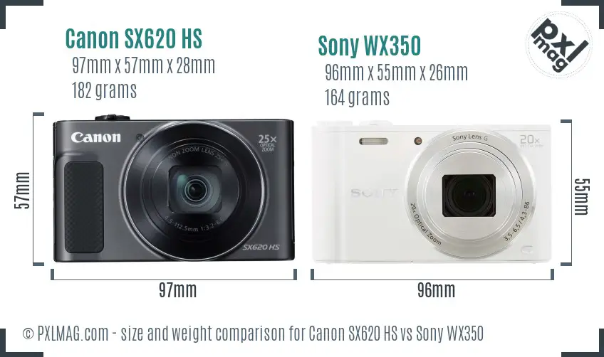 Canon SX620 HS vs Sony WX350 size comparison
