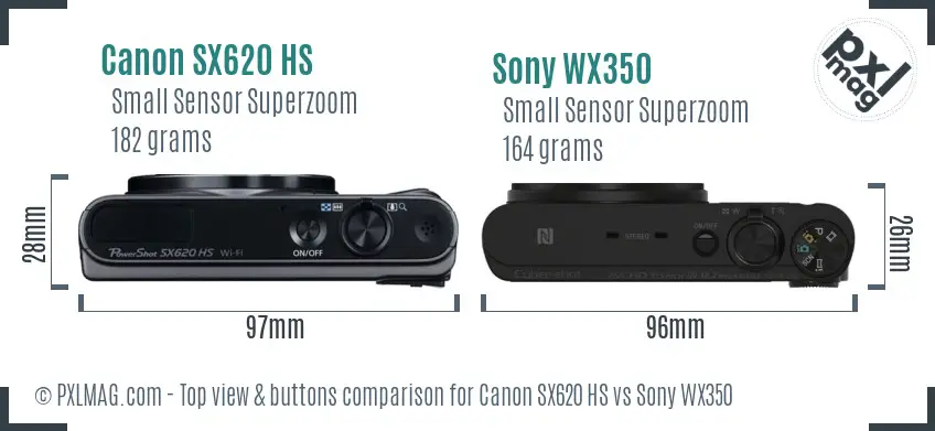 Canon SX620 HS vs Sony WX350 top view buttons comparison