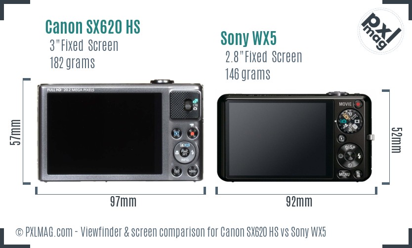 Canon SX620 HS vs Sony WX5 Screen and Viewfinder comparison