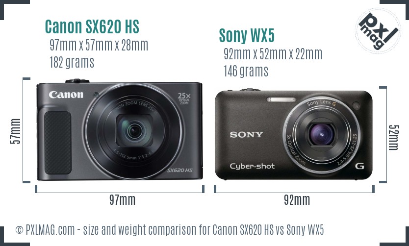 Canon SX620 HS vs Sony WX5 size comparison Canon SX620 HS vs Sony WX5 size comparison