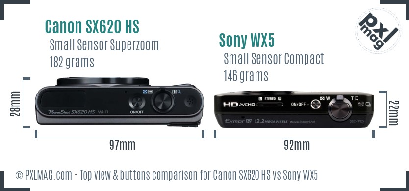 Canon SX620 HS vs Sony WX5 top view buttons comparison
