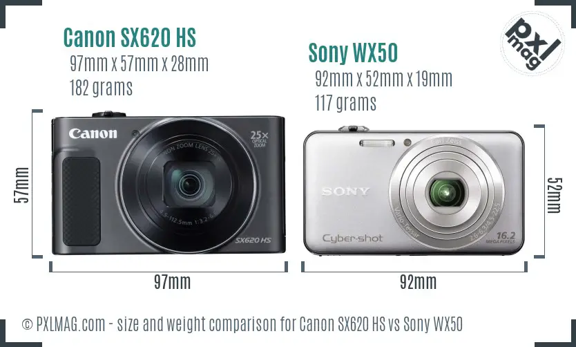 Canon SX620 HS vs Sony WX50 size comparison Canon SX620 HS vs Sony WX50 size comparison
