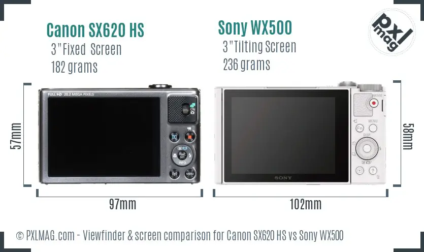 Canon SX620 HS vs Sony WX500 Screen and Viewfinder comparison