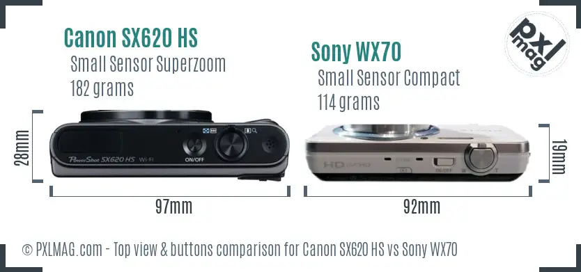Canon SX620 HS vs Sony WX70 top view buttons comparison Canon SX620 HS vs Sony WX70 top view buttons comparison